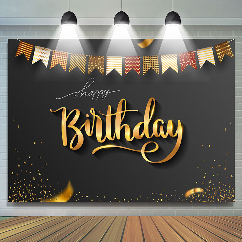 Elegant Gold Ribbons Black Birthday Backdrop For Men - Lofaris