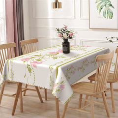 Lofaris Elegant Green Pink Flowers Line Rectangle Tablecloth
