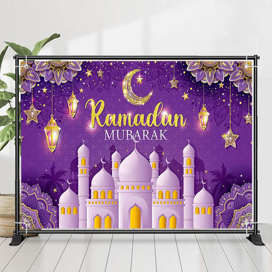 Lofaris Elegant Mandala Moon Palace Purple Ramadan Backdrop