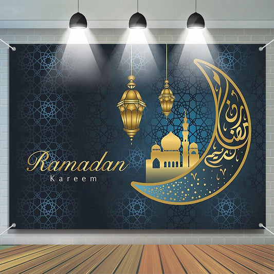 Lofaris Elegant Moon Gold Palace Ramadan Kareem Backdrop