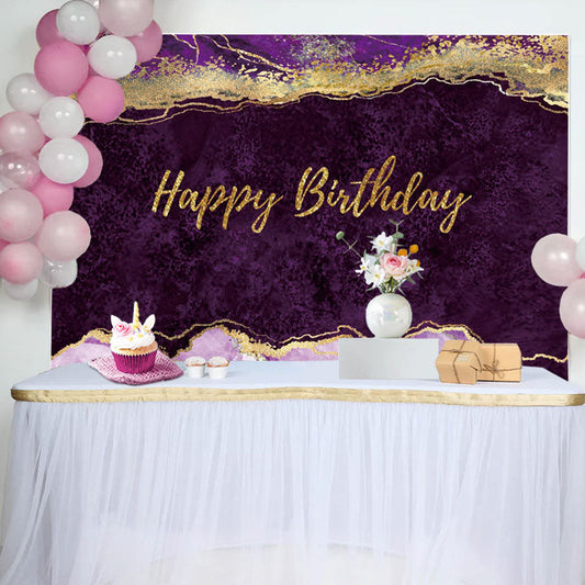 Lofaris Elegant Purple Gold Glitter Abstract Birthday Backdrop