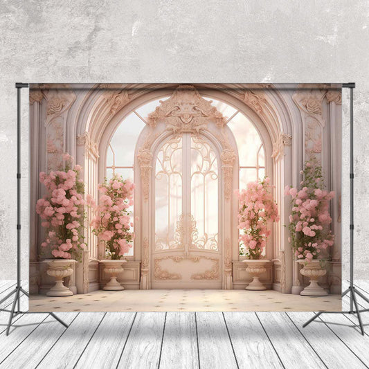 Lofaris Elegant Relief Door Pink Flower Sunshine Backdrop