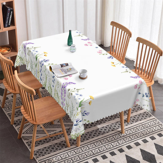 Lofaris Elegant Spring Flowers White Rectangle Tablecloth