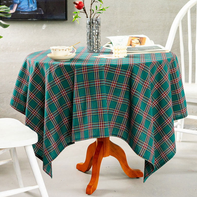 Lofaris Elegant Turquoise Checkered Gingham Table Overlay