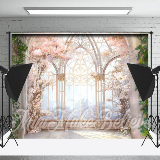 Lofaris Elegant Window Pink Floral Wedding Photo Backdrop