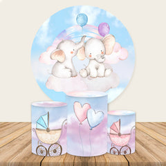 Lofaris Elephant And Balloon Baby Shower Round Backdrop Kit