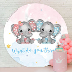 Lofaris Elephant Blue Pink Round Gender Reveal Backdrop