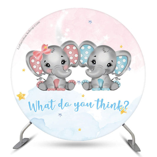 Lofaris Elephant Blue Pink Round Gender Reveal Backdrop