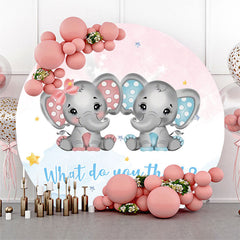 Lofaris Elephant Blue Pink Round Gender Reveal Backdrop