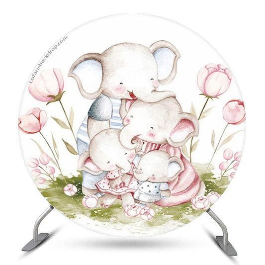 Lofaris Elephant Floral Kids Birthday Party Round Backdrop