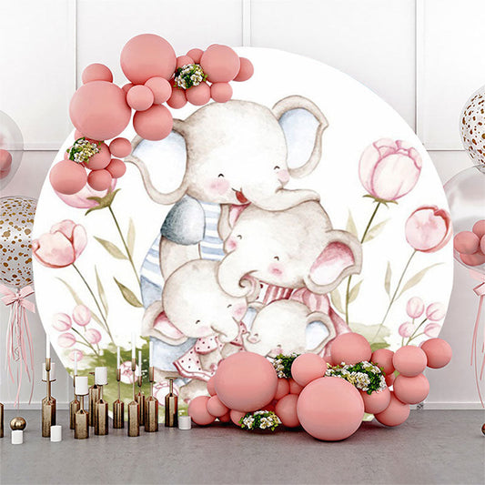 Lofaris Elephant Floral Kids Birthday Party Round Backdrop