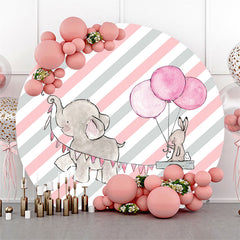 Lofaris Elephant Rabbit With Balloon Round Birthday Backdrop Kit