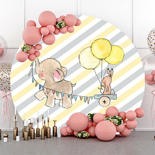 Lofaris Elephant Rabbit Yellow Balloon Round Birthday Backdrop Kit