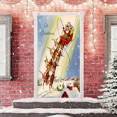 Lofaris Elks Sled Santa Claus Snowfield Christmas Door Cover