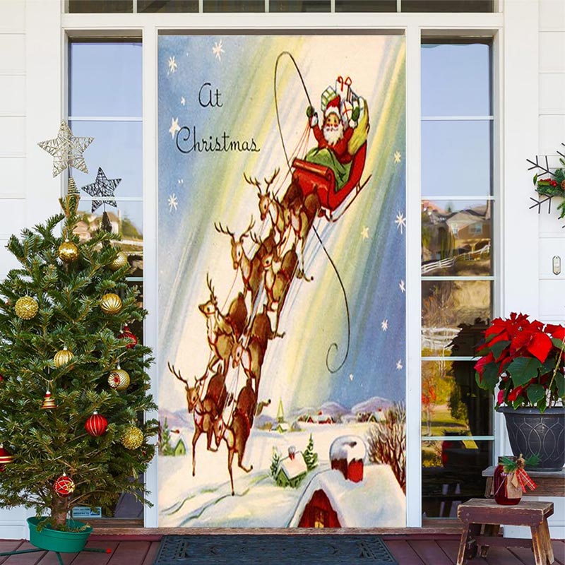 Lofaris Elks Sled Santa Claus Snowfield Christmas Door Cover