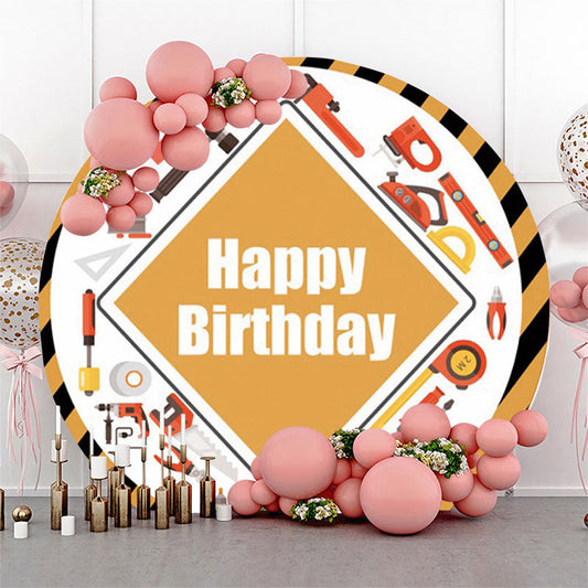 Lofaris Engineering Tool Yellow Round Happy Birthday Backdrop