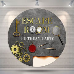 Lofaris Escape Room Gold Grey Birthday Party Round Backdrop