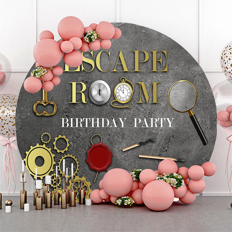 Lofaris Escape Room Gold Grey Birthday Party Round Backdrop