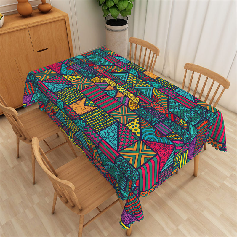 Rectangular Coloring Tablecloth Ethnic Geometrics Colorful Rectangle Tablecloth - Lofaris