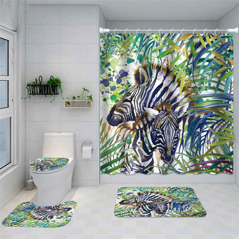 Lofaris Exotic Rainforest Zebra Leaves Bathtub Shower Curtain