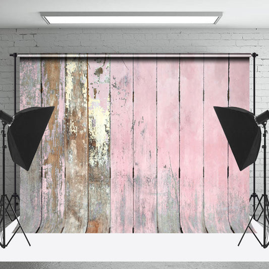 Lofaris Faded Pink Vintage Wooden Texture Wall Photo Backdrop