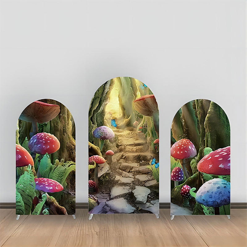 Lofaris Fairy Tale Colorful Mushroom Stair Arch Backdrop Kit