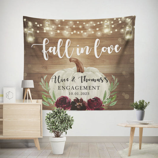 Lofaris Fall In Love Pumpkin Wooden Green Lamp Wedding Backdrop