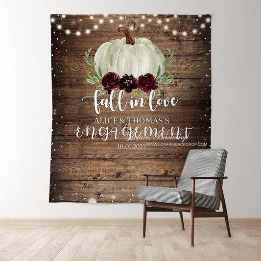 Lofaris Fall In Love Wooden Green Pumpkin Wedding Backdrop