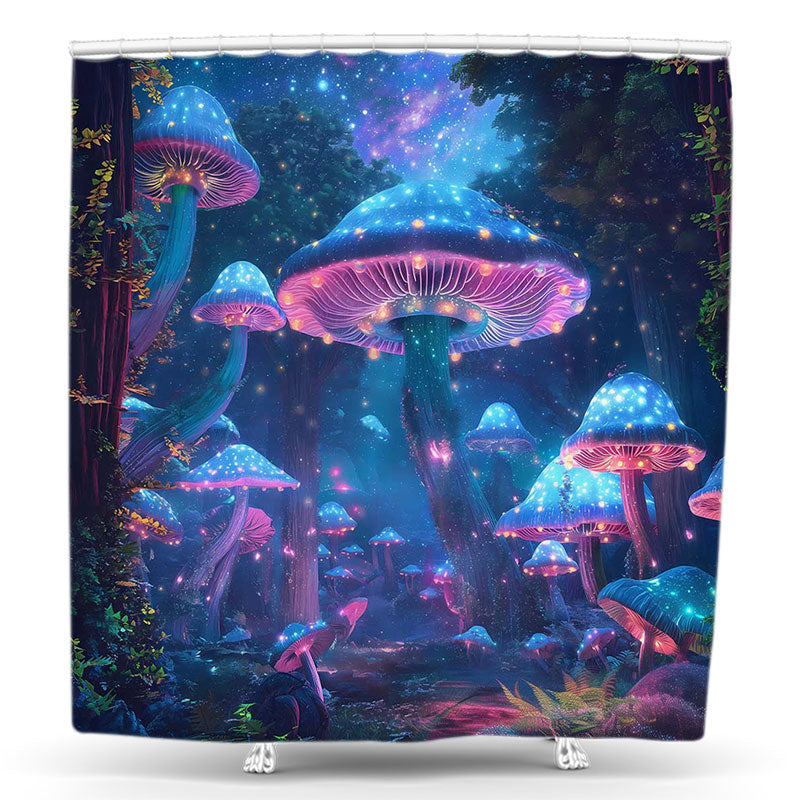 Lofaris Fantasy Blue Pink Mushrooms Forest Shower Curtain
