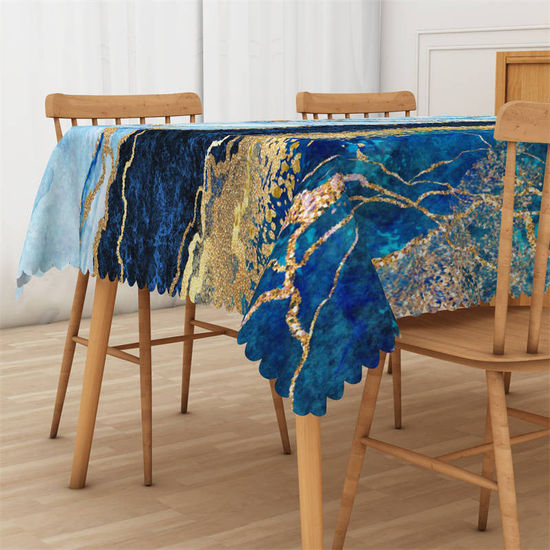 Fantasy Dark Blue White Marble Rectangle Tablecloth - Lofaris