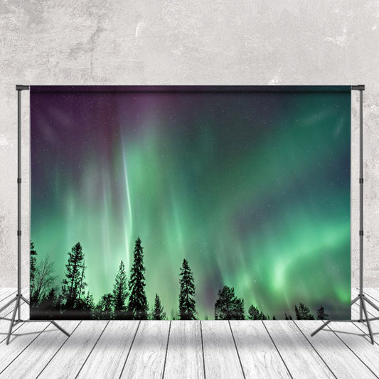 Lofaris Fantasy Green Aurora Light Forest Photo Backdrop