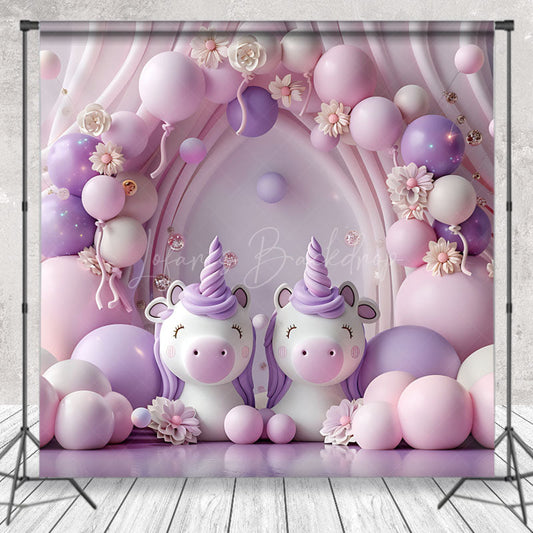 Lofaris Fantasy Pink Purple Floral Unicorn Photo Backdrop