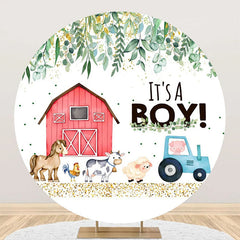Lofaris Farm Animals Leaf Round Baby Shower Backdrop For Boy