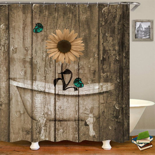 Lofaris Farmhouse Rustic Sunflower Brown Shower Curtain