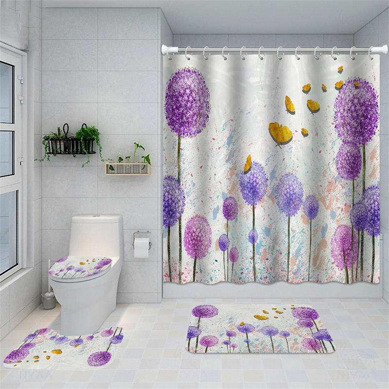 Lofaris Fashion Purple Dandelion Butterfly Shower Curtain