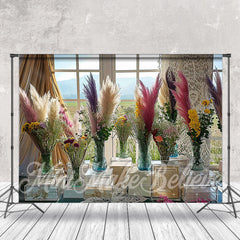 Lofaris Feather Flower Vase Window Scene Spring Backdrop