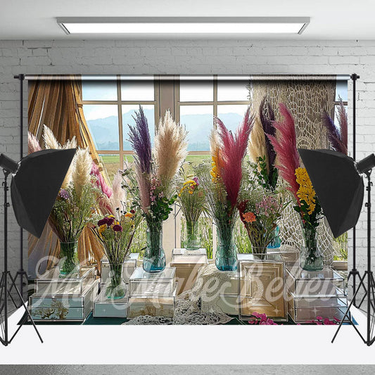 Lofaris Feather Flower Vase Window Scene Spring Backdrop