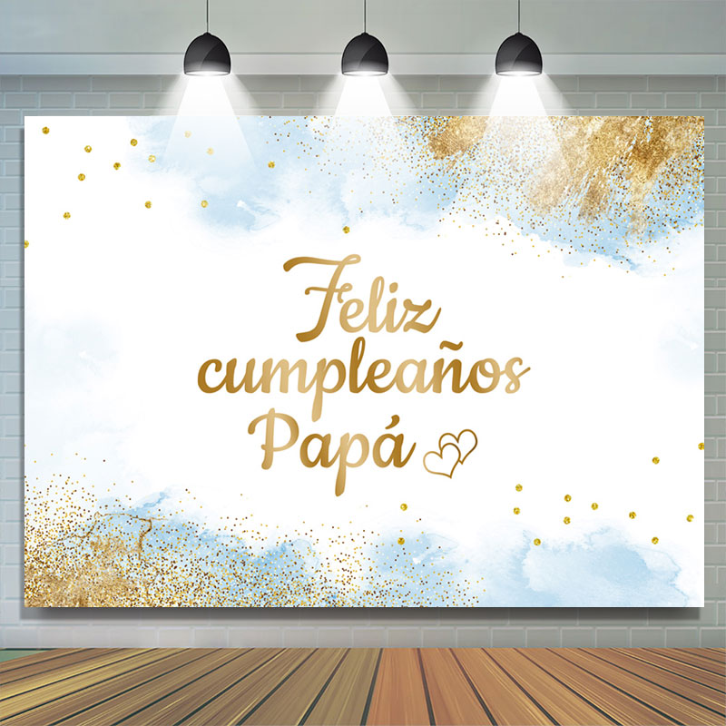 Lofaris Feliz Cumpleanos Papa Blue Glitter Birthday Backdrop