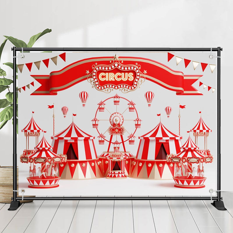 Lofaris Ferris Wheel Carousel Red Circus Birthday Backdrop