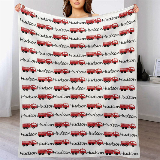 Lofaris Fire Truck Simple Personalized Boys Name Blanket