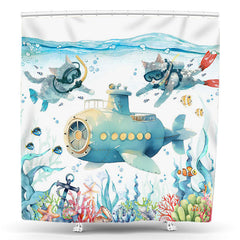Lofaris Fish Cats Submarine Painting Undersea Shower Curtain