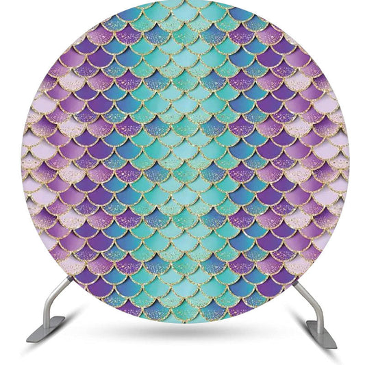 Lofaris Fish Scales Gradient Mermaid Round Birthday Backdrop