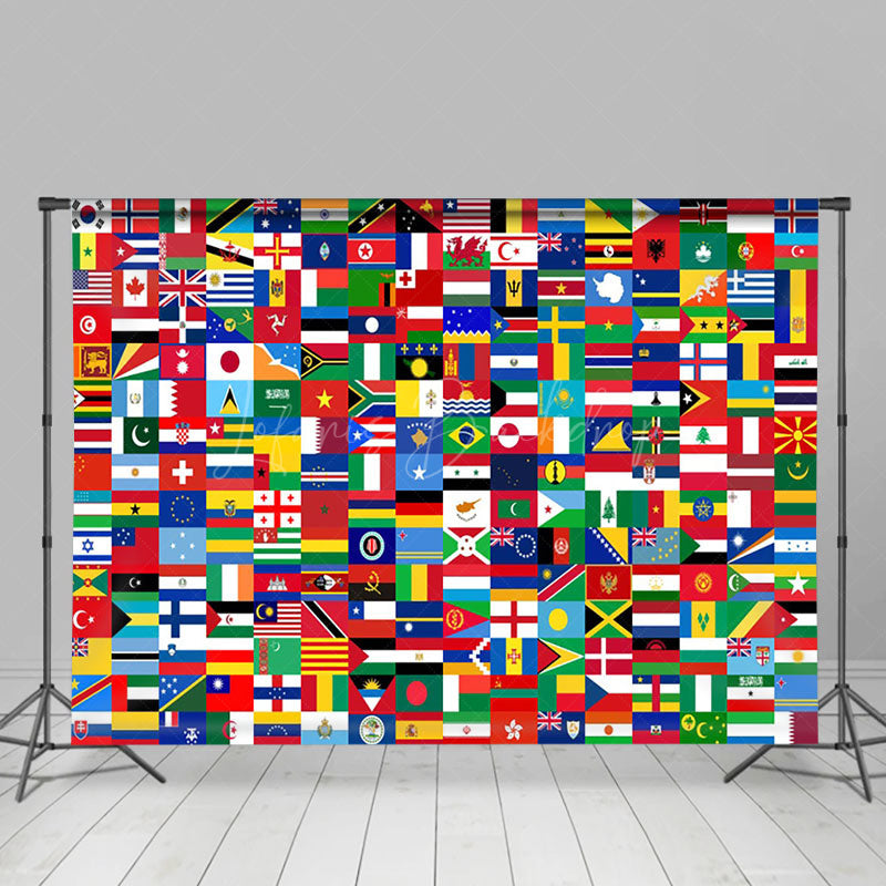 Flag Of All Countries World Map Backdrop For Party - Lofaris