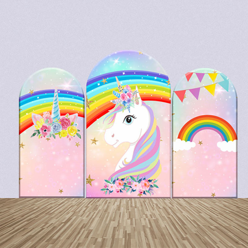 Lofaris Flag Rainbow Floral Unicorn Stars Arch Backdrop Kit