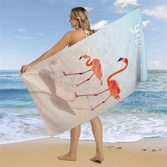 Lofaris Flamingos Clear Sea Sand Holiday Custom Beach Towel