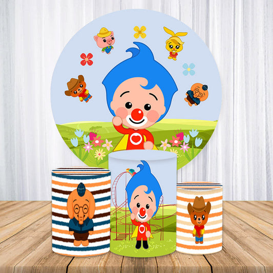 Lofaris Floral And Glass Round Cartoon Kids Birthday Backdrop Kit