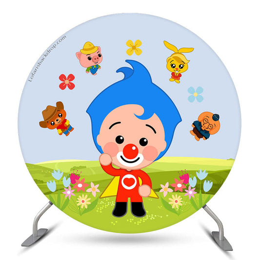 Lofaris Floral And Glass Round Cartoon Kids Birthday Backdrop Kit