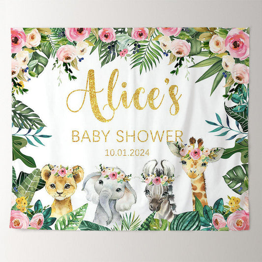 Lofaris Floral Animals Leaves Safari Custom Name Backdrop