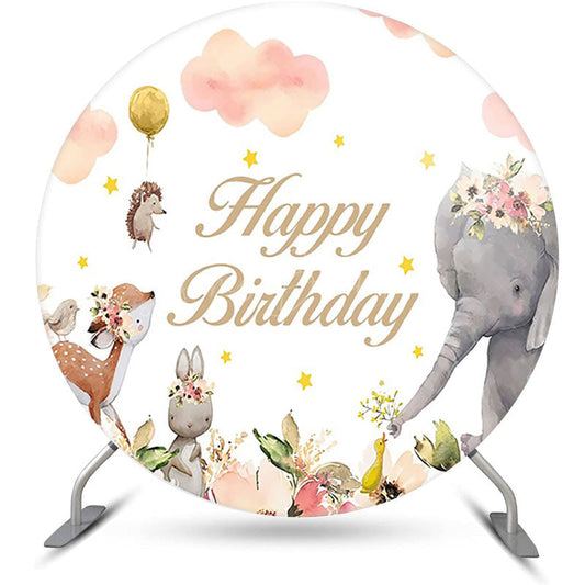 Lofaris Floral Animals Pink Cloud Round Birthday Backdrop