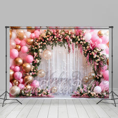 Lofaris Floral Arch Pink Balloons Curtain Fine Art Backdrop